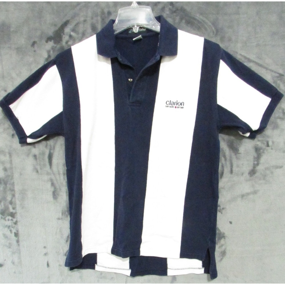 Vintage Clarion Inner Harbor M Polo Shirt Short Sleeve Blue White Car Audio